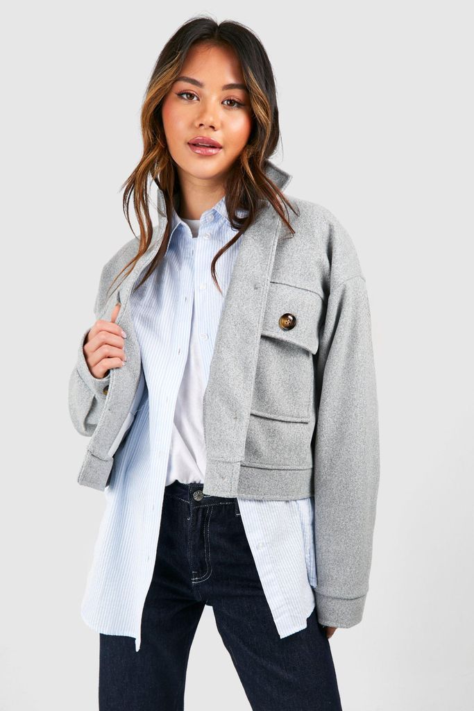Womens Collar Detail Wool Look Jacket - Grey - 8, Grey