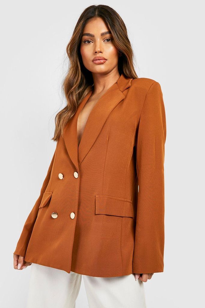Womens Double Breasted Button Front Blazer - Brown - 8, Brown