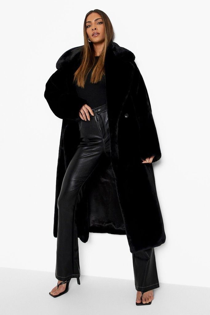 Womens Luxe Faux Fur Longline Coat - Black - 8, Black