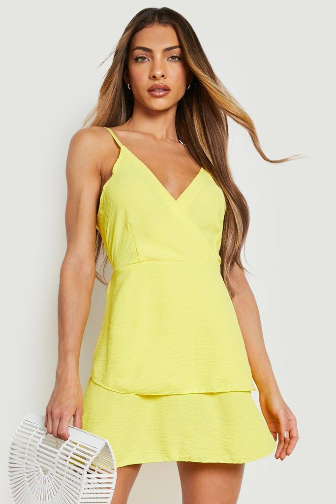 Womens Strappy Front Tiered Skater Dress - Yellow - 12, Yellow