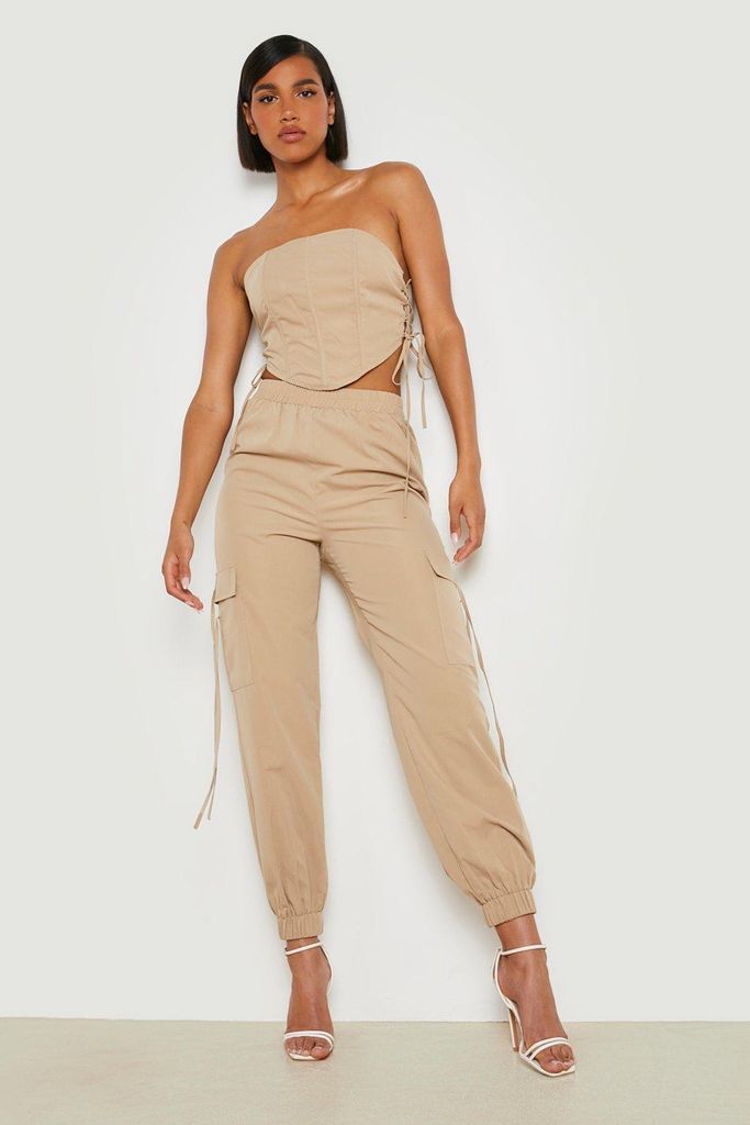Womens Tie Pocket Detail Cargo Trousers - Beige - 8, Beige