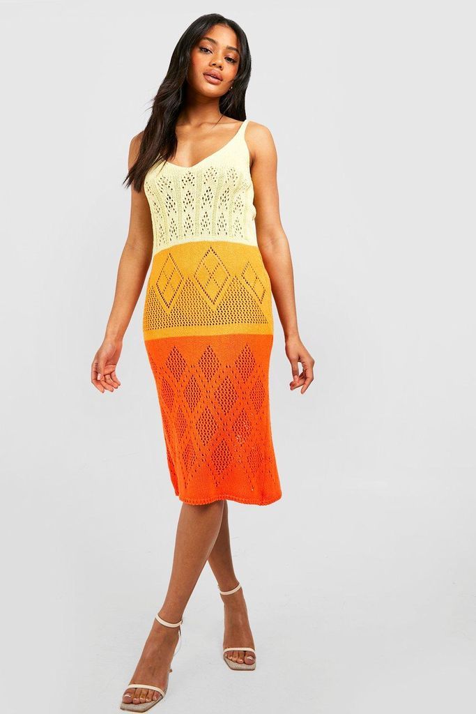 Womens Ombre Crochet Midi Dress - Orange - 10, Orange