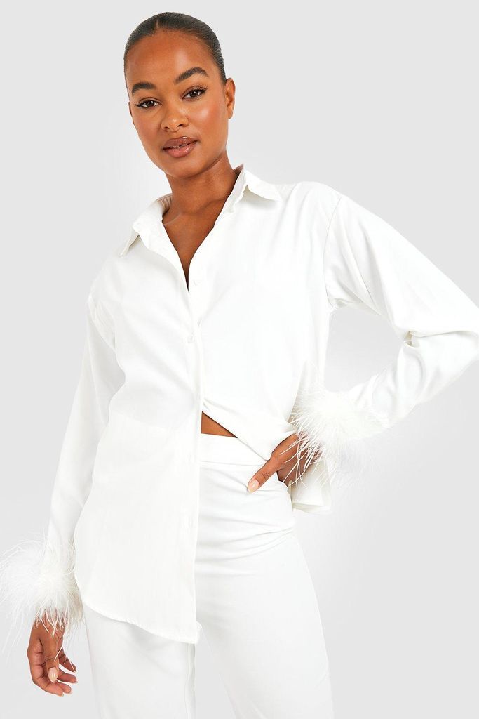 Womens Tall Feather Cuff Shirt - White - 12, White