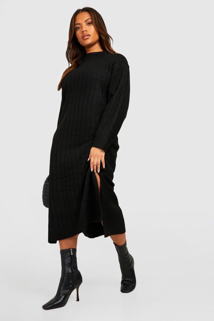 Womens Plus Chunky Rib Soft Knitted Midaxi Dress - Black - 16, Black