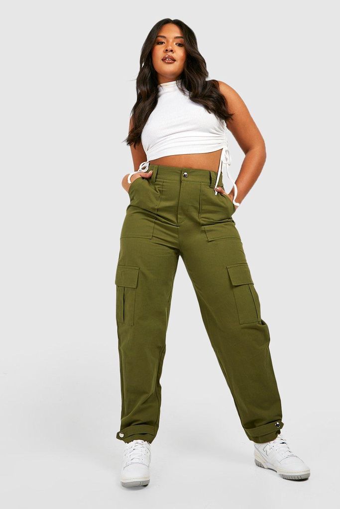 Womens Plus Cargo Pocket Tapered Twill Trousers - Green - 20, Green