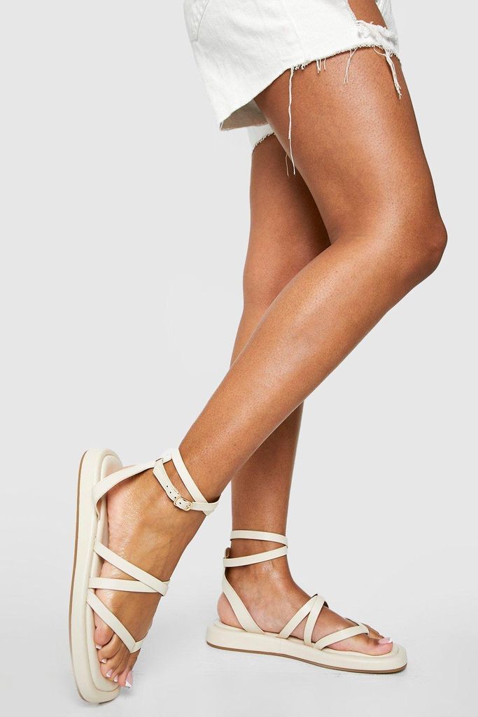 Womens Wide Fit Strappy Chunky Sandals - Cream - 6, Cream