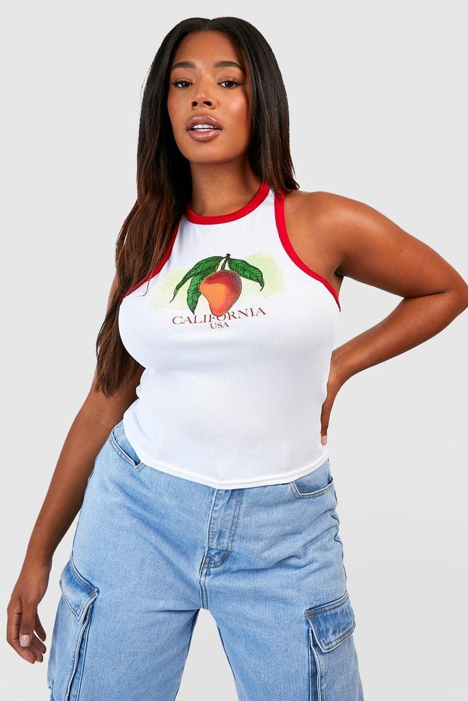 Womens Plus California Fruit Racer Vest - White - 16, White