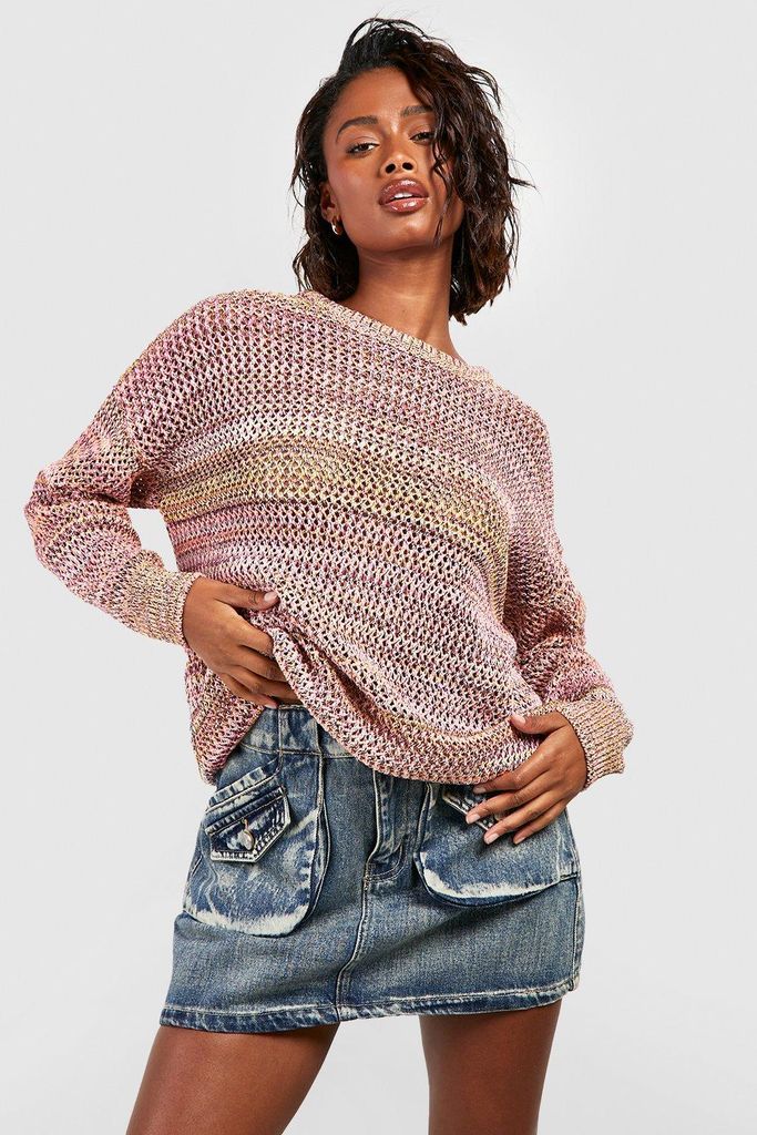 Womens Oversized Marl Knit Jumper - Pink - S, Pink
