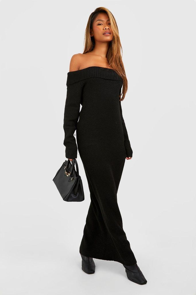 Womens Soft Knit Bardot Maxi Jupmer Dress - Black - S, Black