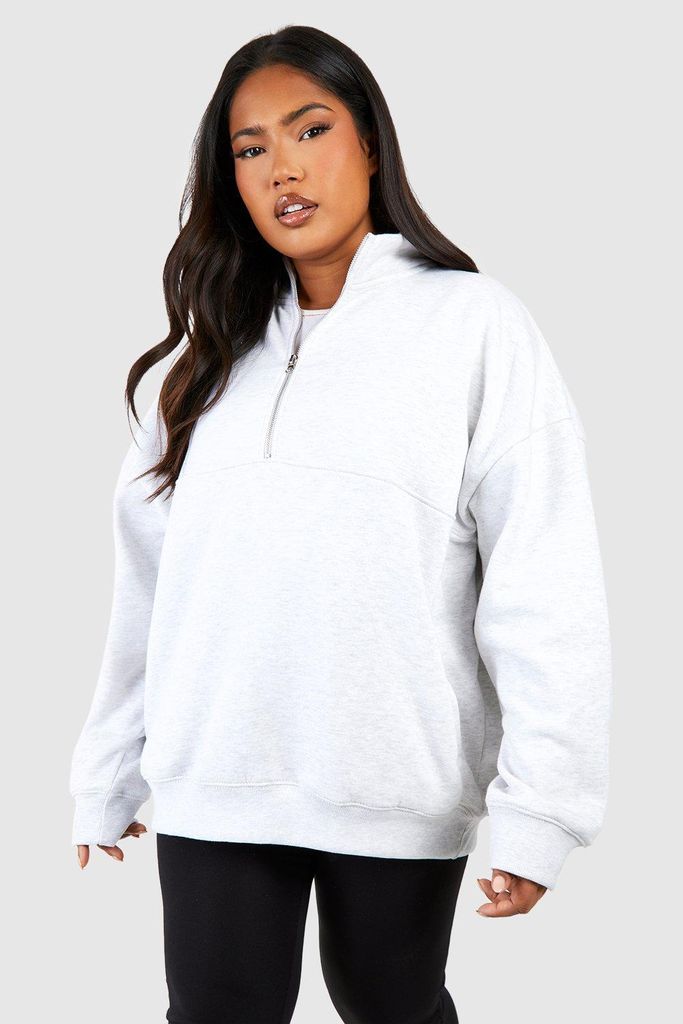 Womens Plus Quarter Zip Oversized Sweatshirt - Grey - 16, Grey