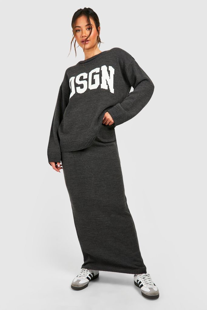 Womens Dsgn Crew Neck Knitted Jumper And Maxi Skirt Set - Grey - S, Grey