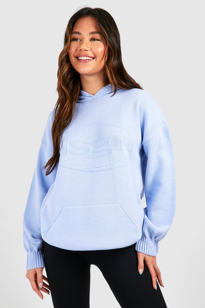 Womens Dsgn Embossed Oversized Knitted Hoodie - Blue - S, Blue