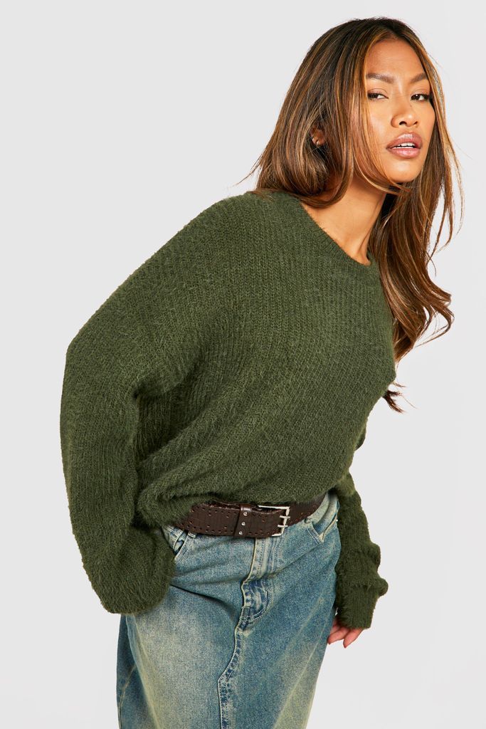 Womens Fluffy Knit Jumper - Green - S, Green