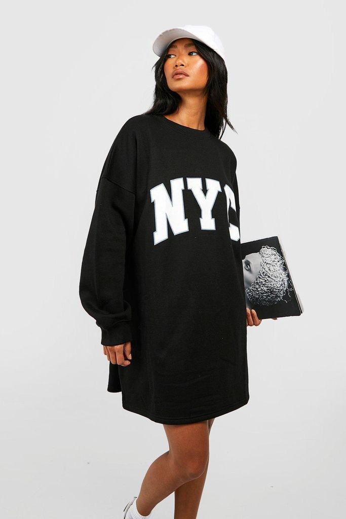 Womens New York City Oversized Sweat Dress - Black - 8, Black