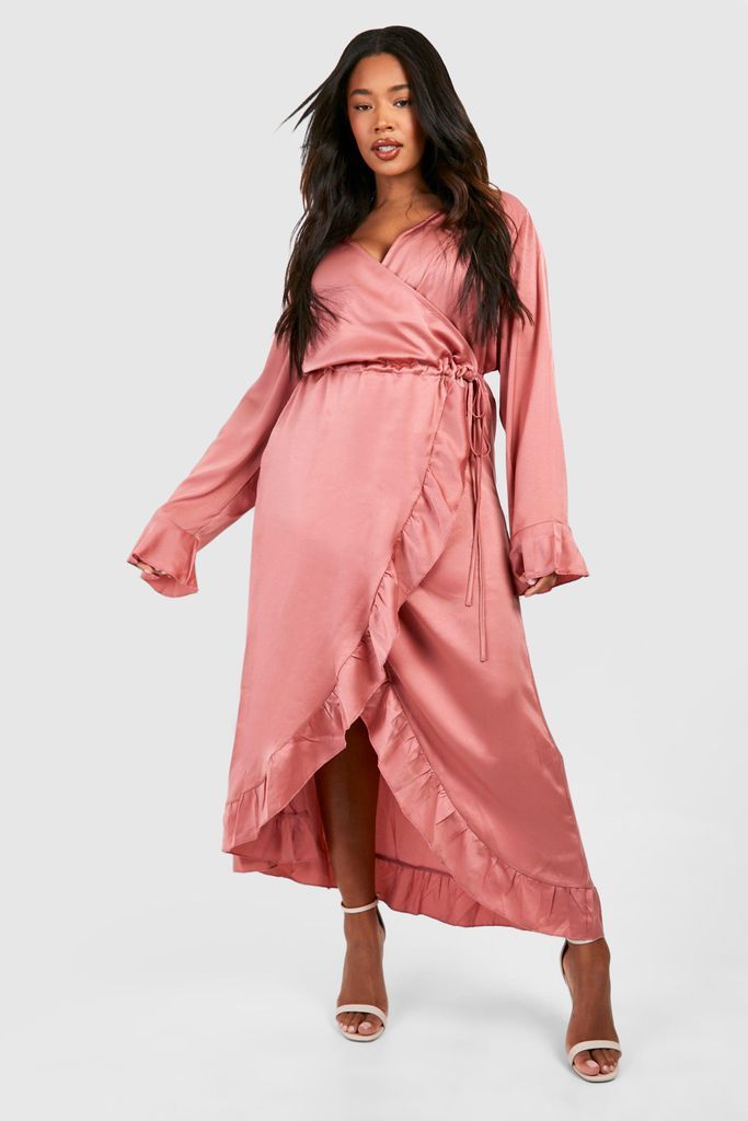 Womens Plus Floral Ruffle Wrap Dress - Pink - 16, Pink