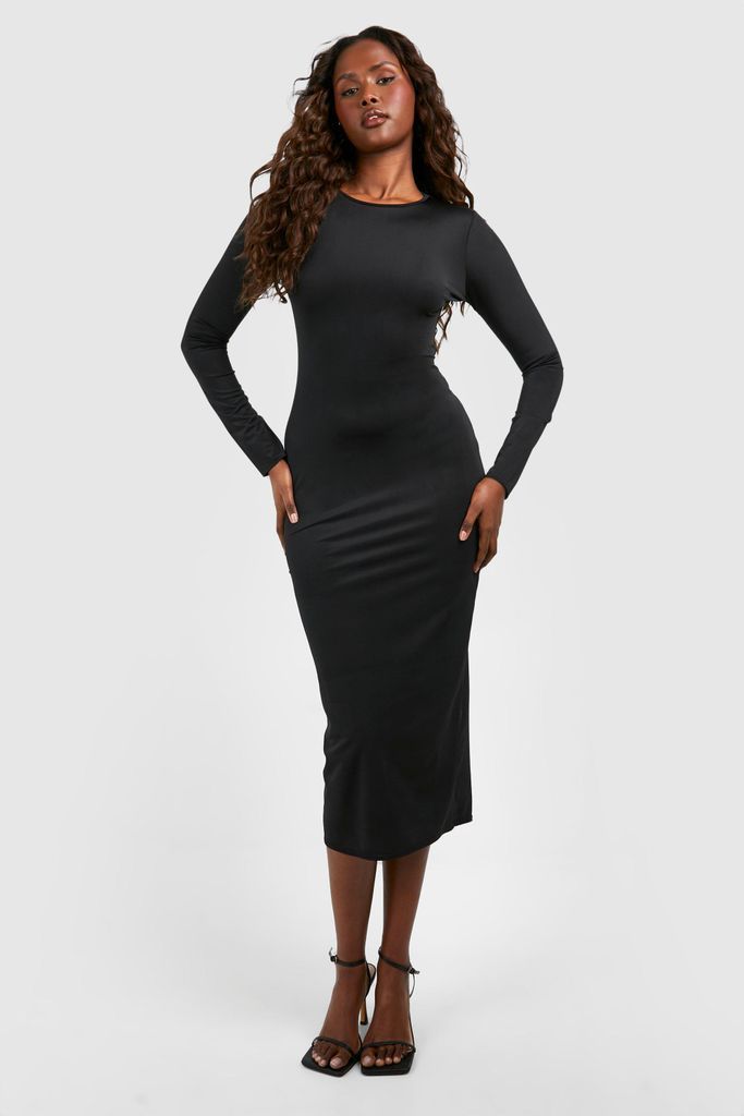 Womens Premium Matte Slinky Crew Neck Midaxi Dress - Black - 8, Black