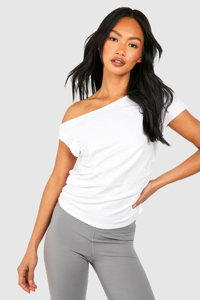Womens Premium Super Soft Ruched One Shoulder Drape Top - White - 6, White