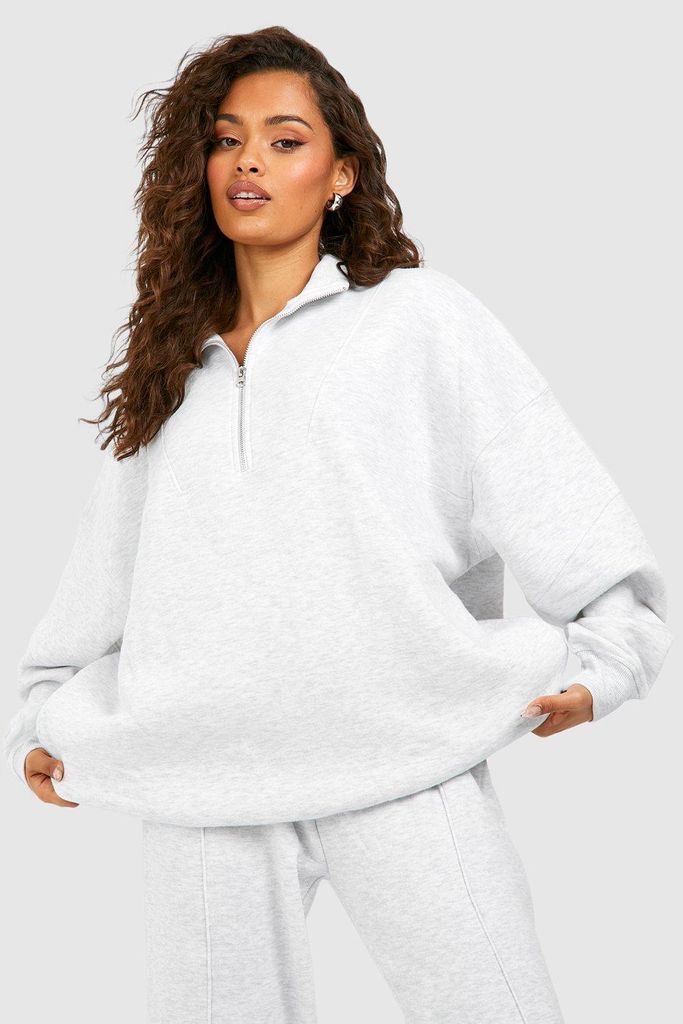 Womens Seam Detail Oversized Half Zip Sweatshirt - Grey - S, Grey