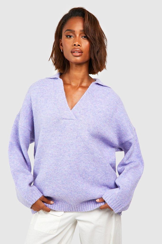 Womens Soft Knit Overszied Polo Collar Jumper - Blue - S, Blue