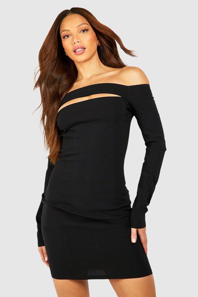 Womens Tall Cut Out Bardot Mini Dress - Black - 8, Black