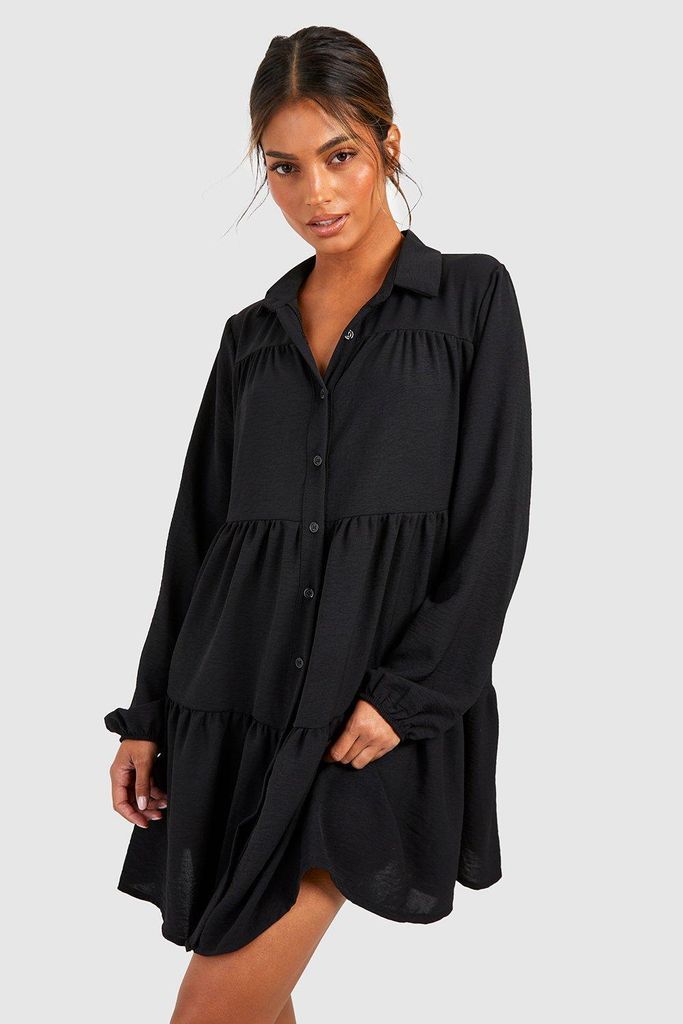 Womens Tiered Smock Shirt Dress - Black - 6, Black