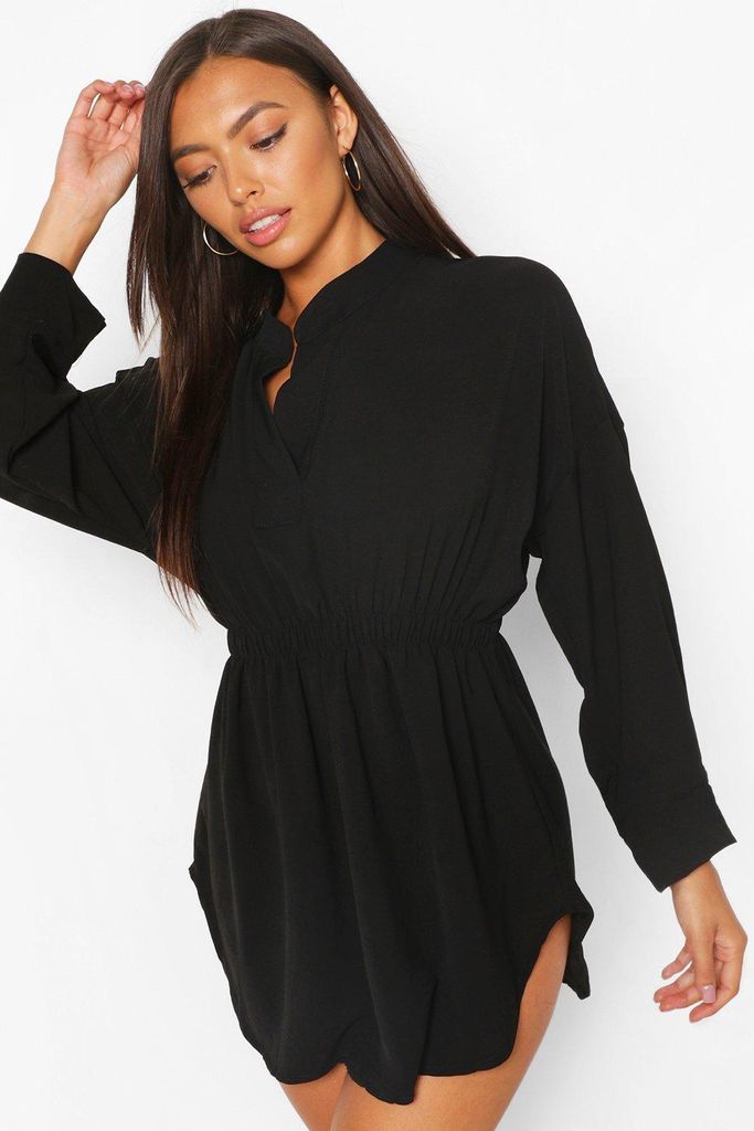 Womens Petite Woven Shirt Skater Dress - Black - 10, Black