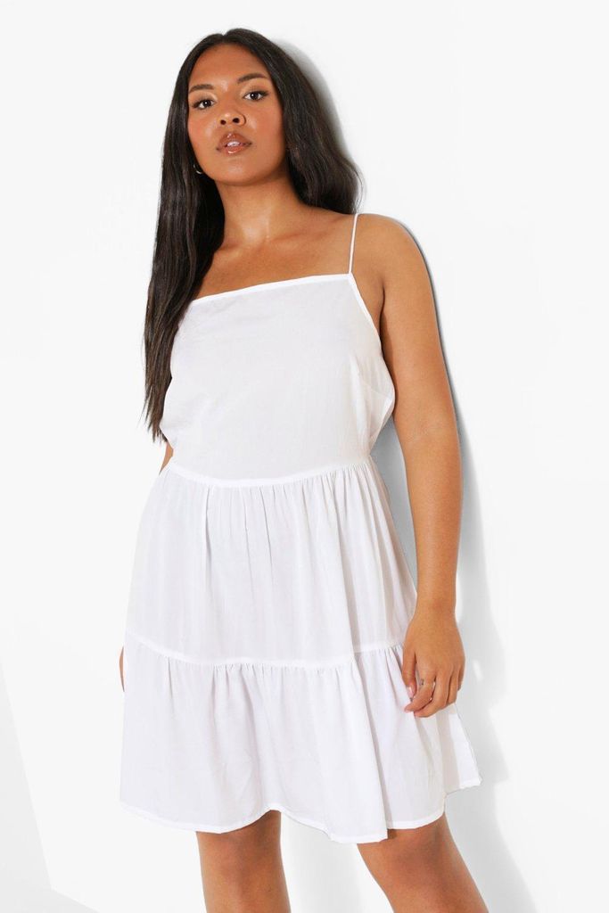 Womens Plus Tiered Strappy Smock Dress - White - 22, White