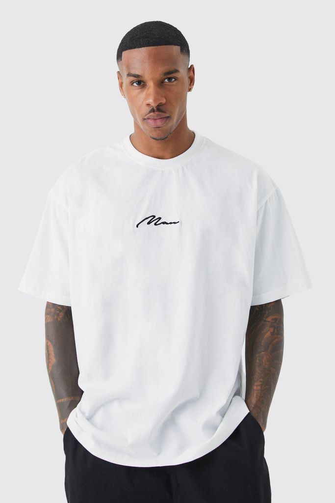 Men's Oversized Man Signature Basic T-Shirt - White - S, White