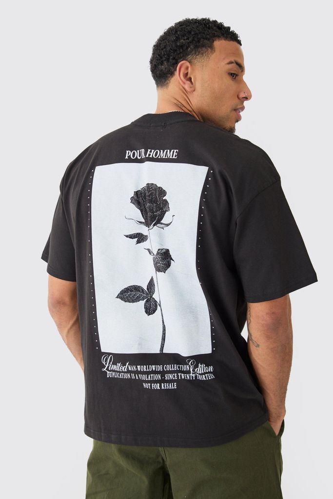 Men's Oversized Rose Graphic Heavyweight T-Shirt - Black - S, Black