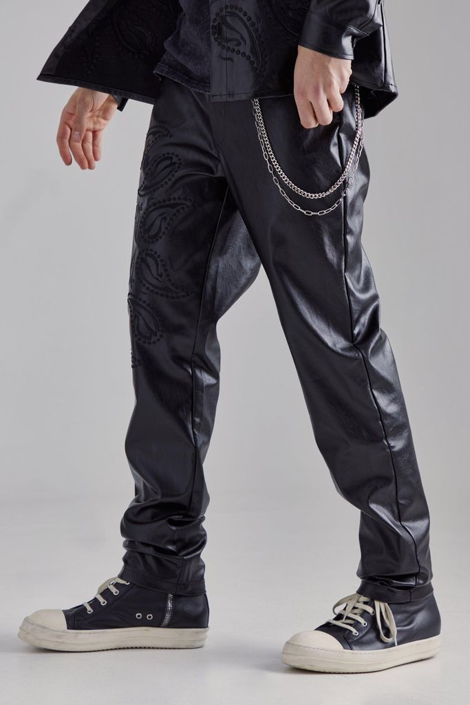Men's Pu Paisley Embroidered Slim Trouser - Black - 28, Black