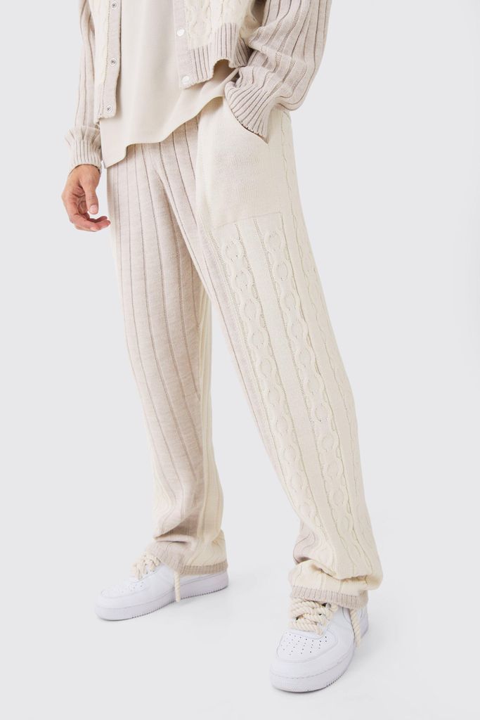 Men's Relaxed Fit Cable Knitted Joggers - Cream - S, Cream