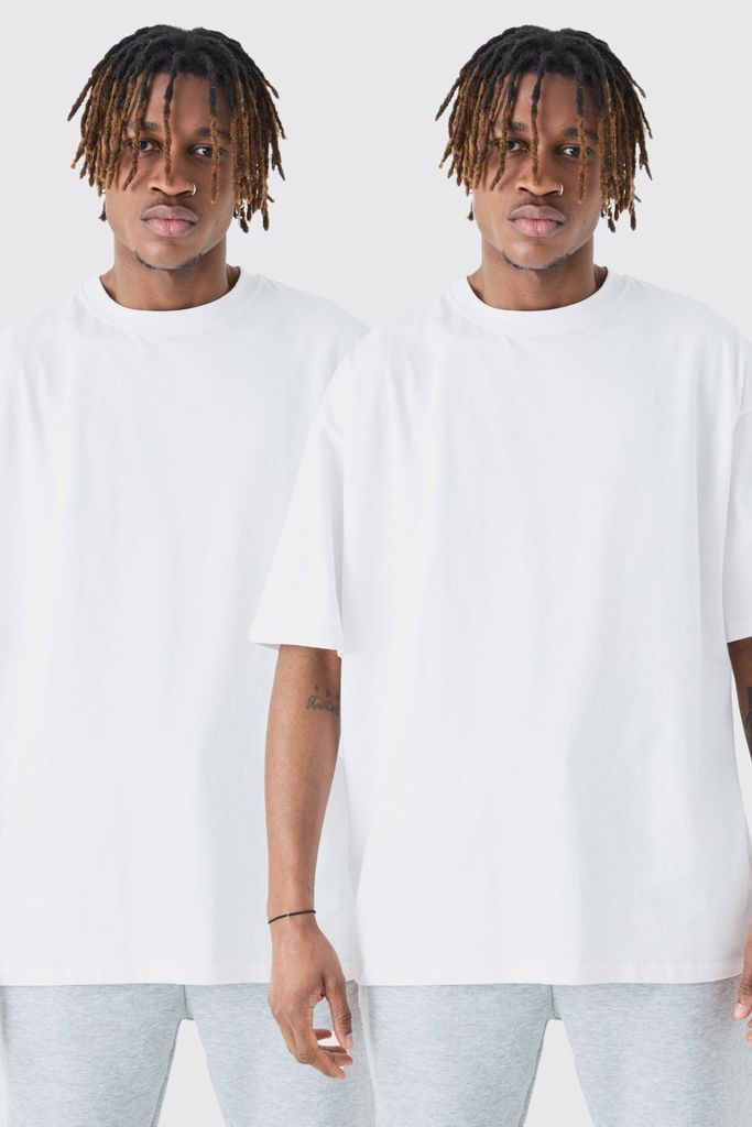 Men's Tall 2 Pack Oversized T-Shirt - White - S, White