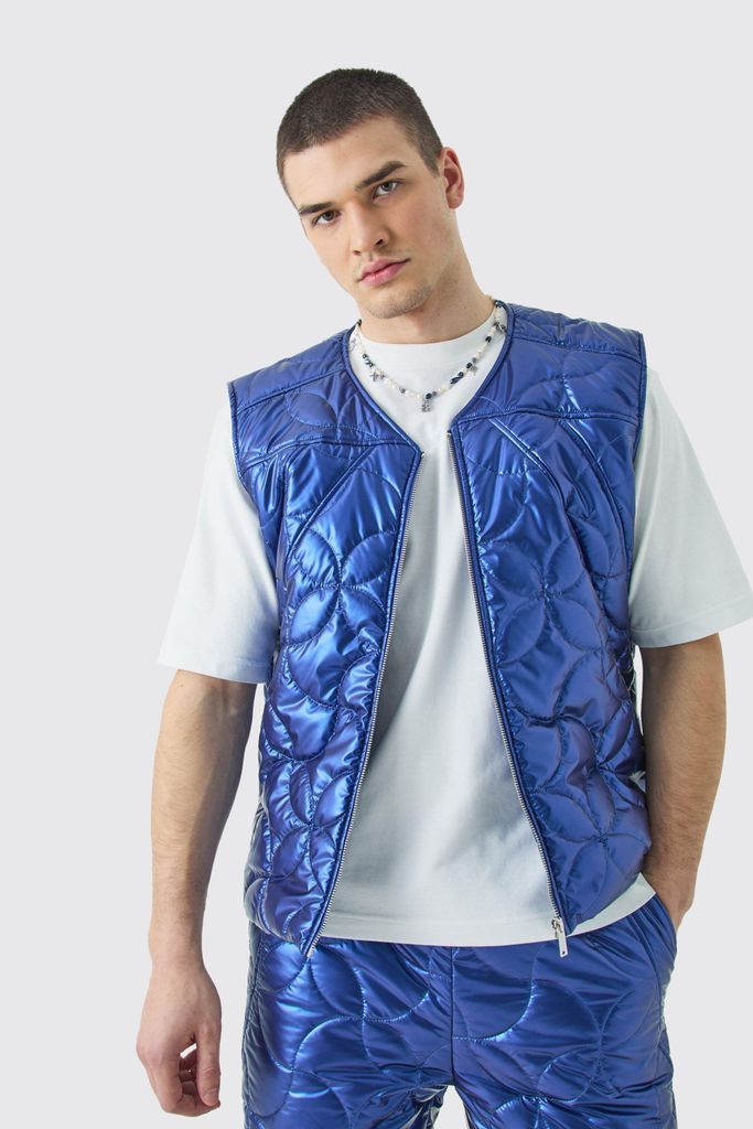 Men's Tall Metallic Quilted Gilet - Blue - S, Blue