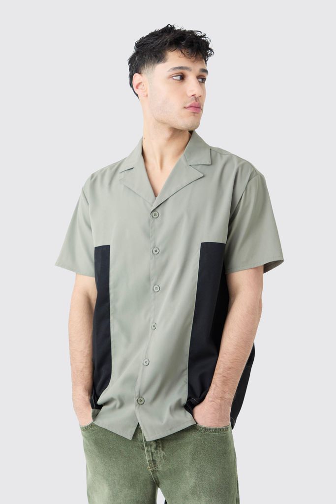 Men's Twill Short Sleeve Gusset Detail Shirt - Green - S, Green