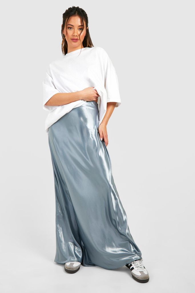 Womens Liquid Satin Maxi Skirt - Grey - 6, Grey