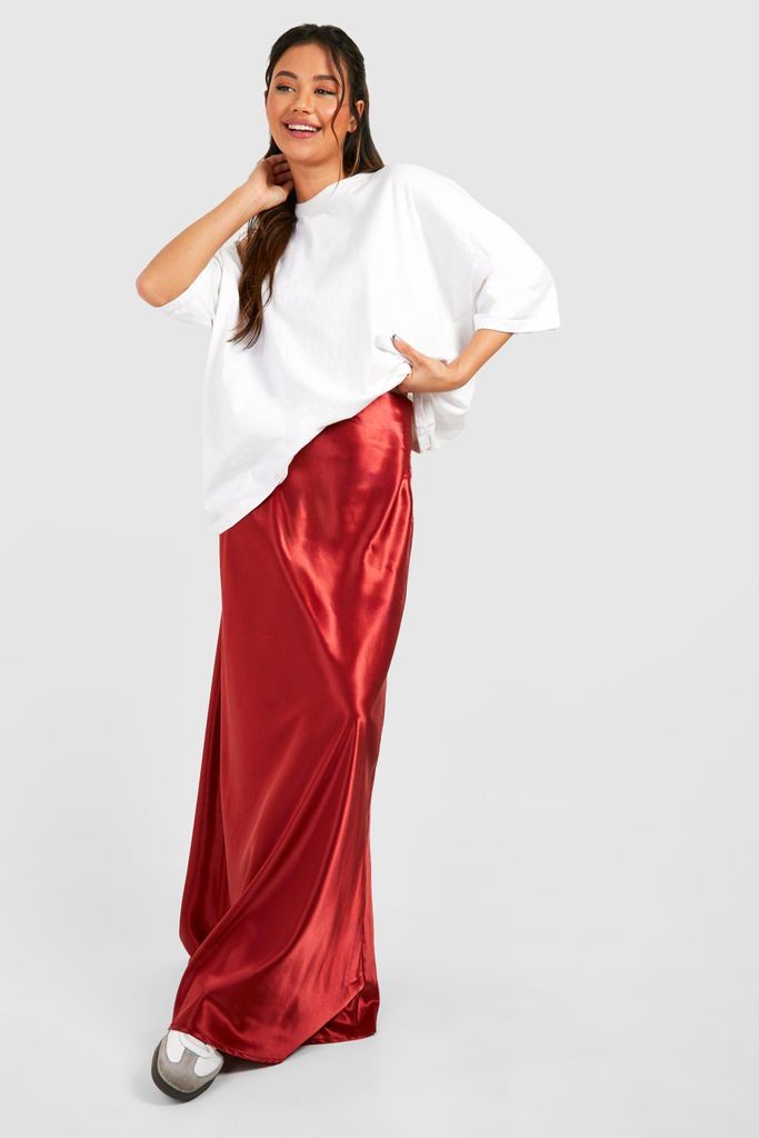 Womens Liquid Satin Maxi Skirt - Red - 6, Red