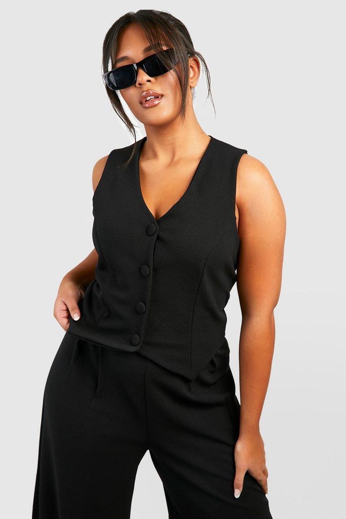 Womens Plus Basic Jersey Self Fabric Button Waist Coat - Black - 16, Black