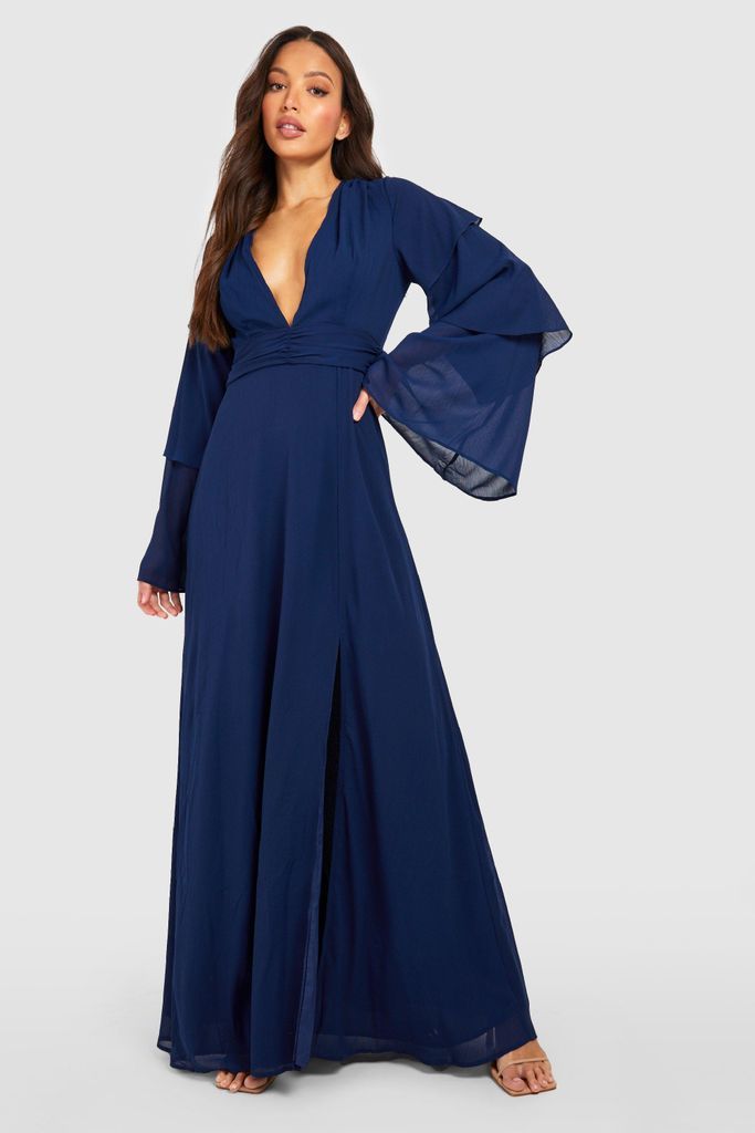 Womens Tall Bridesmaid Tiered Sleeve Occasion Maxi Dress - Navy - 6, Navy