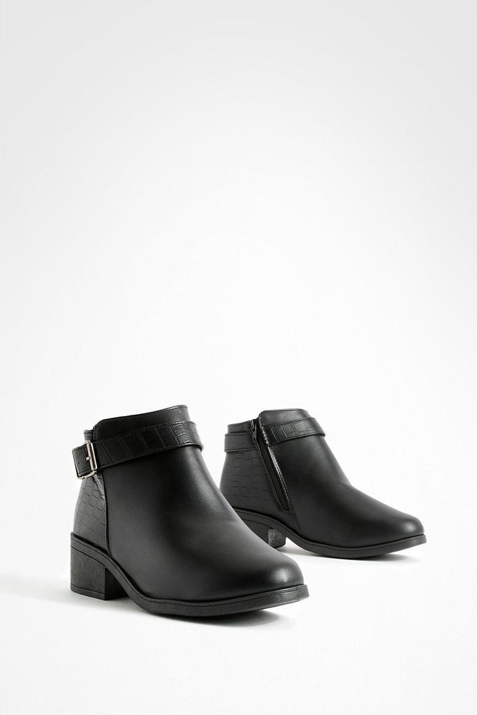 Womens Wide Fit Buckle Detail Chelsea Boots - Black - 4, Black