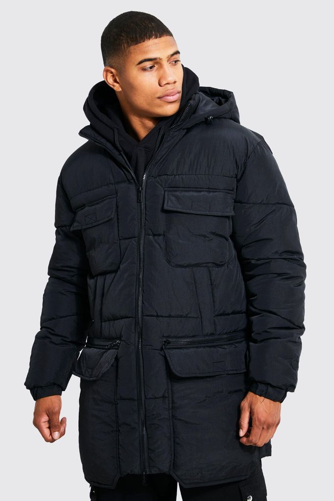 Men's Padded Utility Pocket Parka - Black - Xs, Black