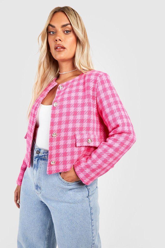 Womens Plus Pocket Detail Boucle Jacket - Pink - 18, Pink