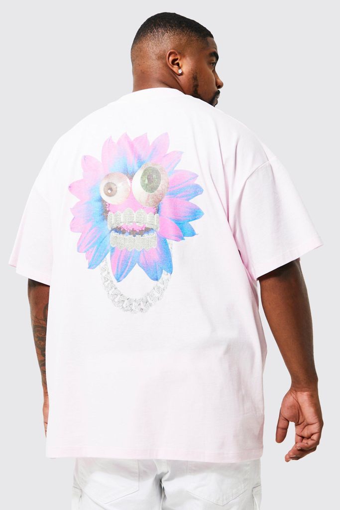 Men's Plus Oversized Floral Face Graphic T-Shirt - Pink - Xxxxxl, Pink