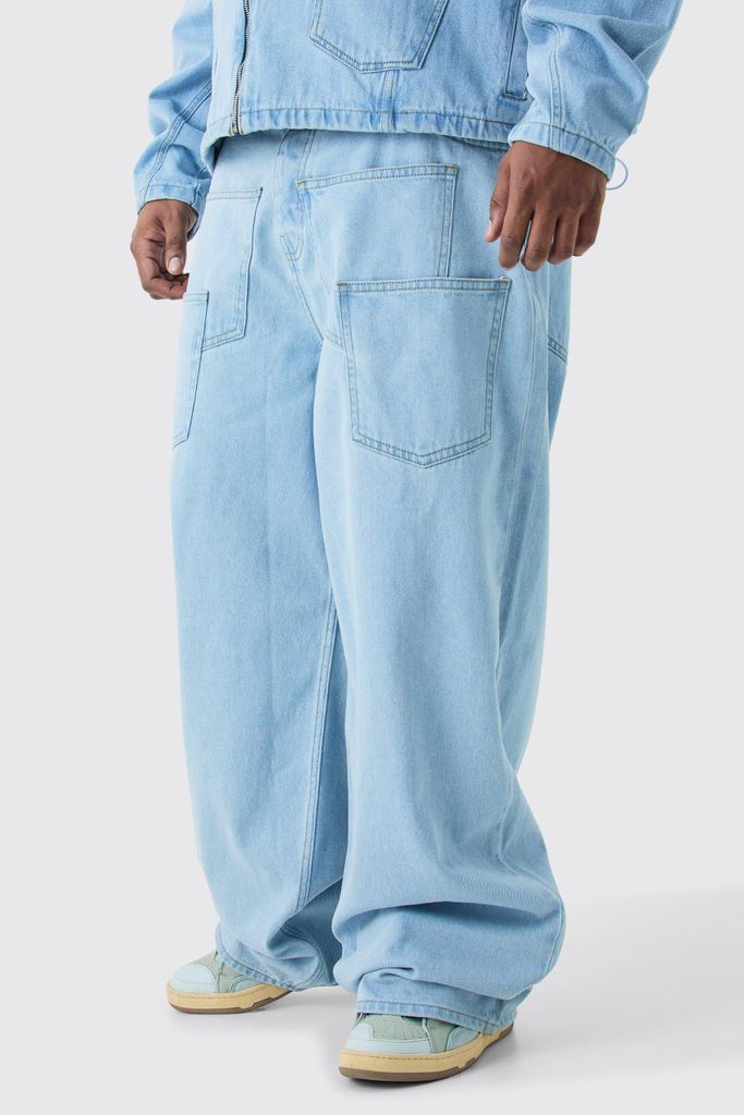 Men's Plus Baggy Rigid Tape Acid Wash Jeans - Blue - 38, Blue