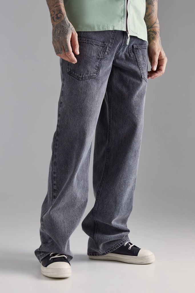 Men's Tall Baggy Rigid Acid Wash Jeans - Grey - 30, Grey