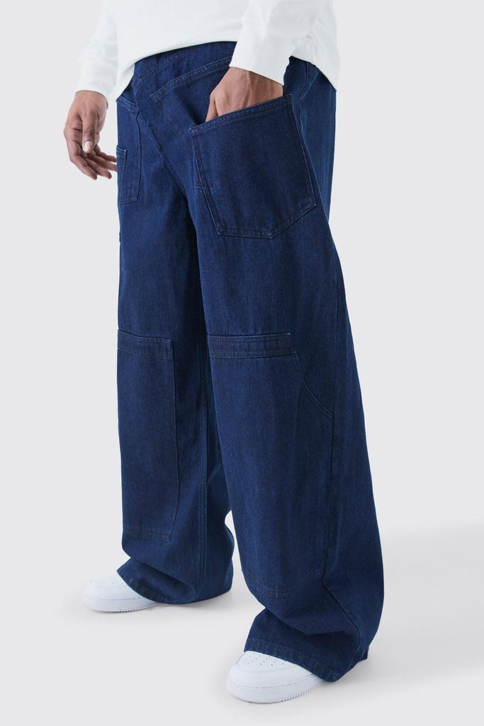 Men's Plus Baggy Rigid Multi Pocket Carpenter Jeans - Blue - 38, Blue