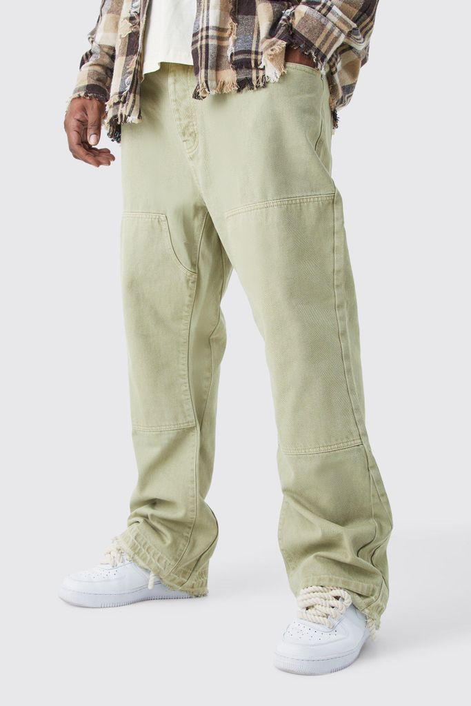 Men's Plus Slim Rigid Flare Gusset Detail Jeans - Green - 38, Green