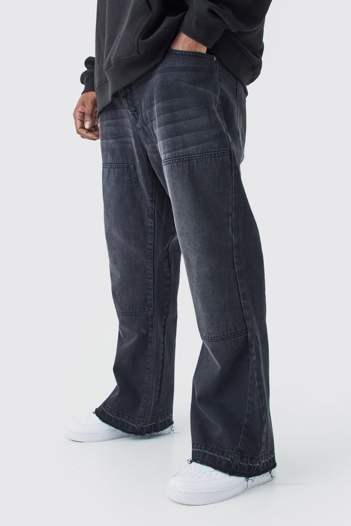 Men's Plus Slim Rigid Flare Gusset Detail Jeans - Black - 38, Black