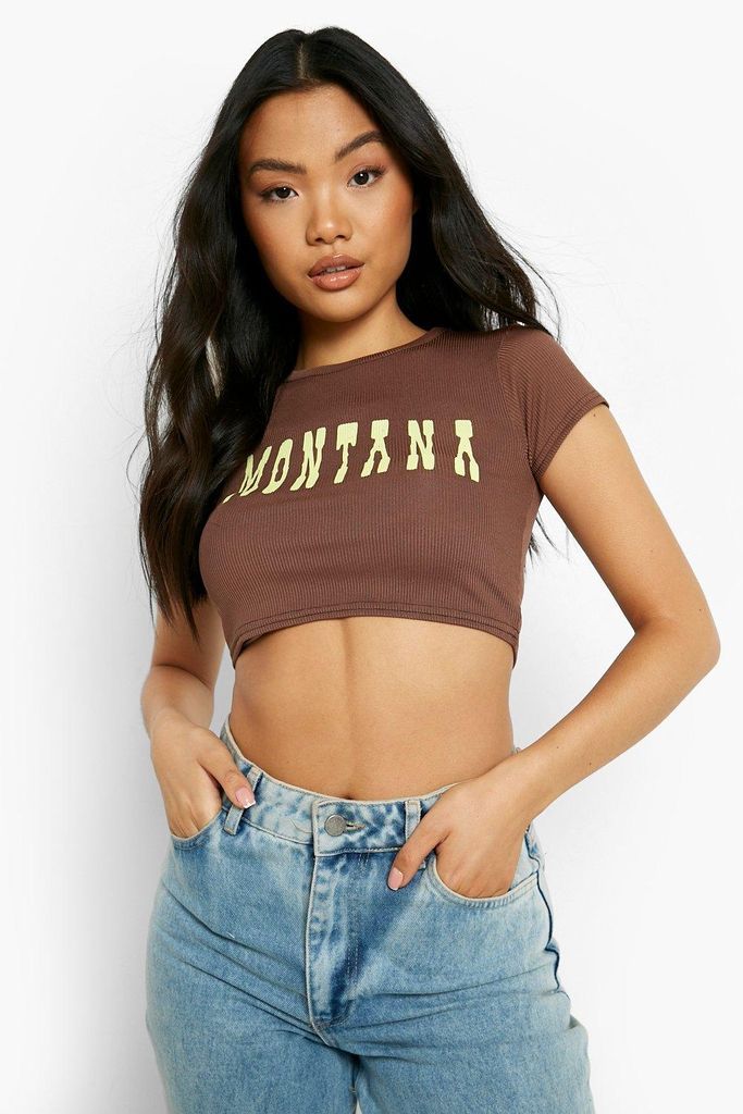 Womens Petite Montana Printed Crop T-Shirt - Brown - 12, Brown