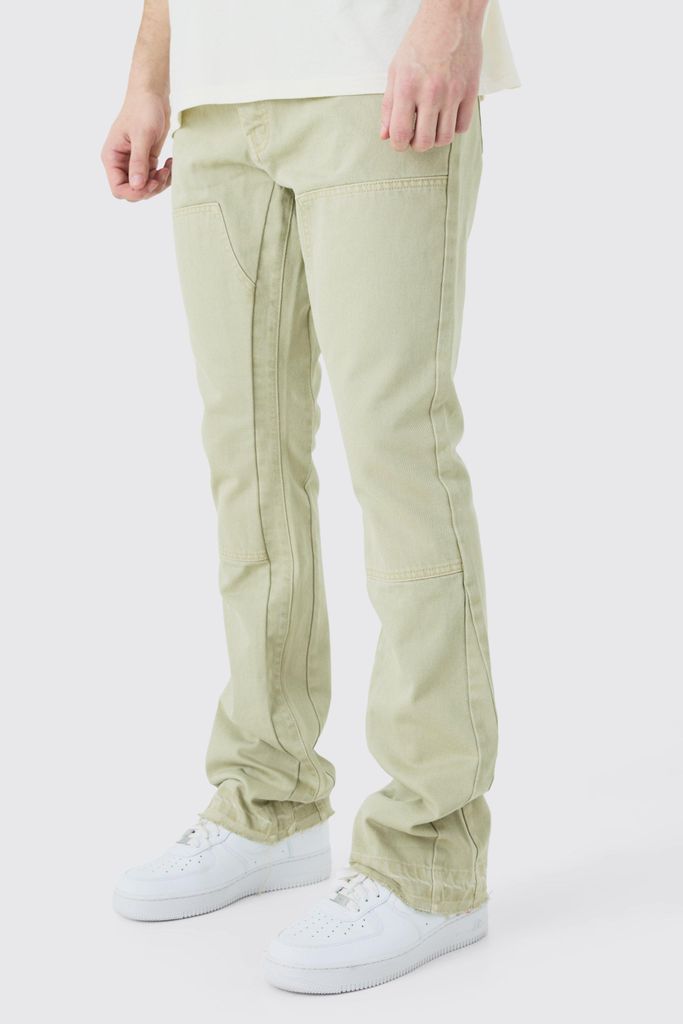 Men's Tall Slim Rigid Flare Gusset Detail Jeans - Green - 30, Green