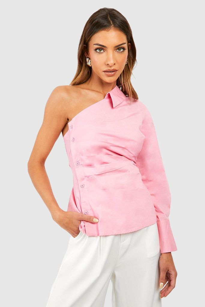 Womens Asymmetric Long Sleeve Shirt - Pink - 6, Pink